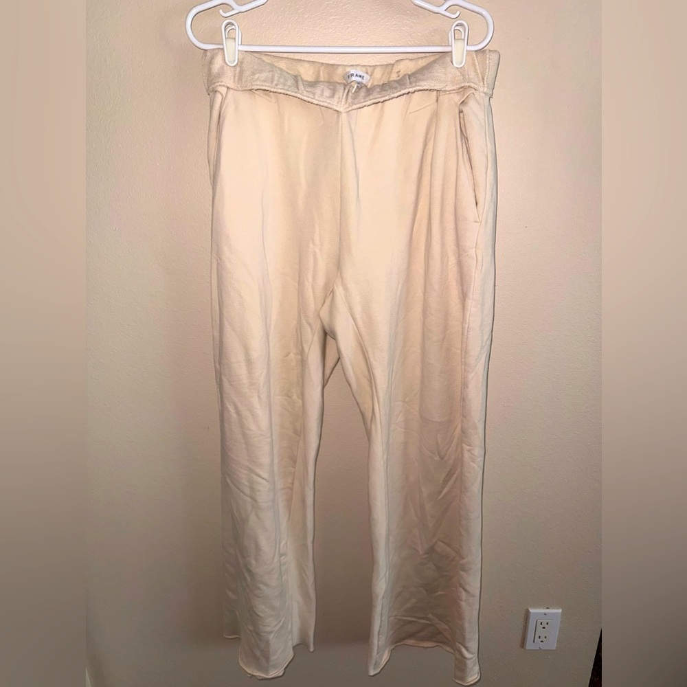 Frame Cream Fold Over Waist Wide‎ Leg Lounge Pants Sweatpants w/ Pockets Large